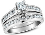 1.00 Carat (ctw H-I, I1-I2) Princess Cut Diamond Engagement Ring & Wedding Band Set in 14K White Gold